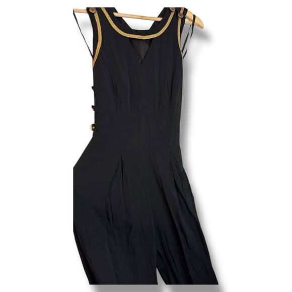 Cache Women’s Size 4 Black Criss-Cross Back Sailor Jumpsuit Vintage USA Made - Picture 1 of 10